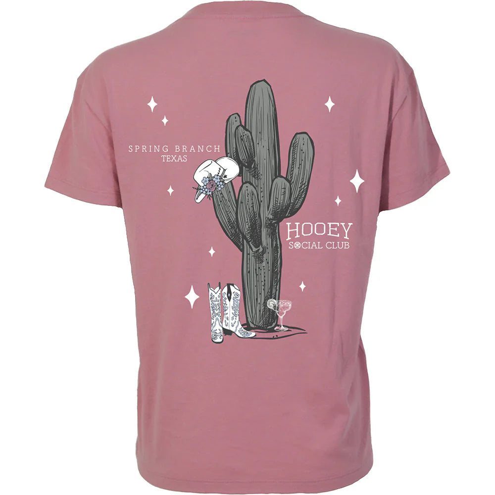 Hooey Social Club T-shirt Pink with Grey & White Cactus