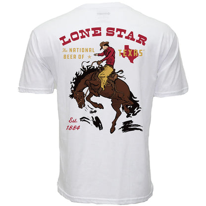 Hooey Lone Star White Pocket Tee with Cowboy Logo on Back
