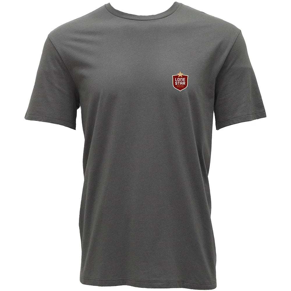 Lone Star Dark Grey Pocket Tee with Armadillo Logo on Back