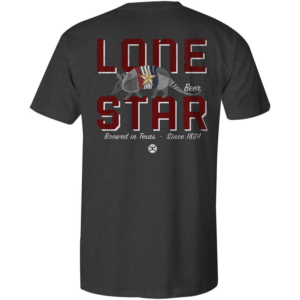 Lone Star Dark Grey Pocket Tee with Armadillo Logo on Back
