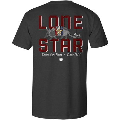 Lone Star Dark Grey Pocket Tee with Armadillo Logo on Back