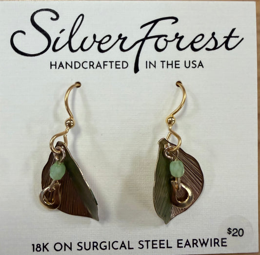 Silver Forest Leaf with Crease and Drops Earring