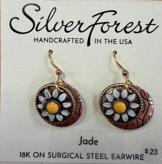 Silver Forest Sunflower on Layered Rounds Earring