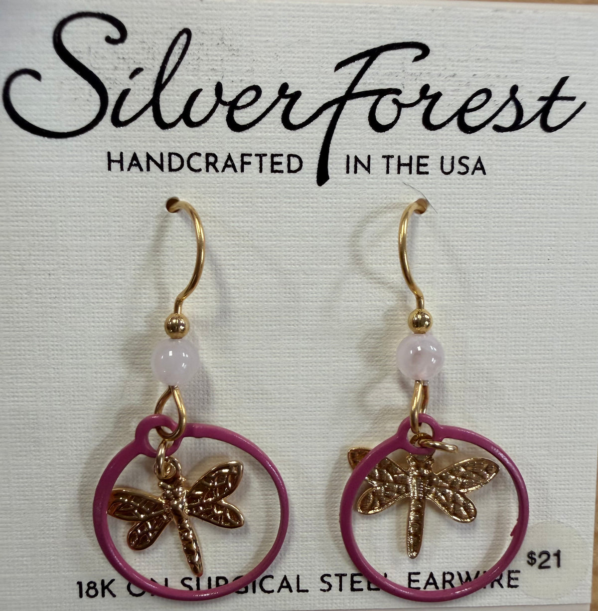 Silver Forest Dragonfly in Loop and Bead Earring
