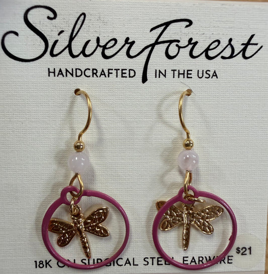 Silver Forest Dragonfly in Loop and Bead Earring