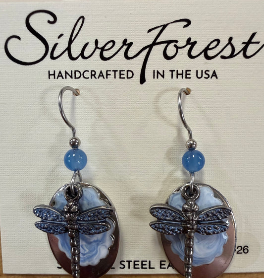 Silver Forest Silver Dragonfly on Cloud and Oval Earring
