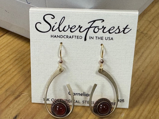 Silver Forest Open Curl and Stone Earring
