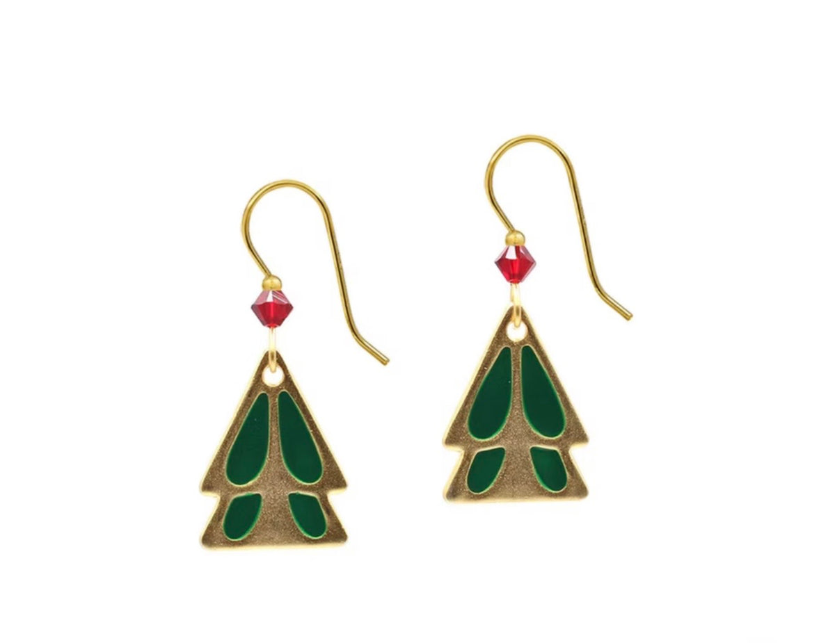Silver Forest Holiday Stately Tree Earrings