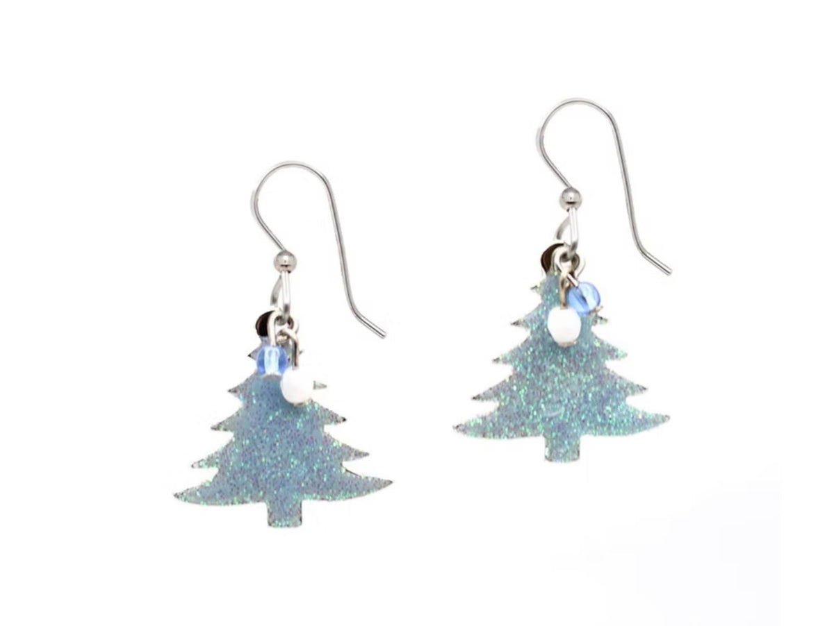 Silver Forest Holiday Snowy Tree Earrings