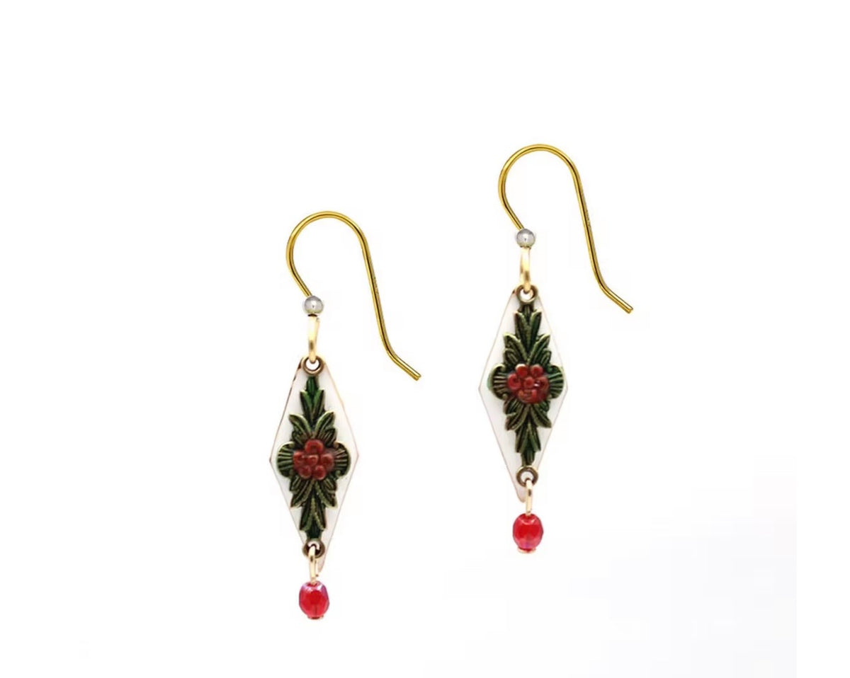 Silver Forest Holiday Flower/Diamond Earrings