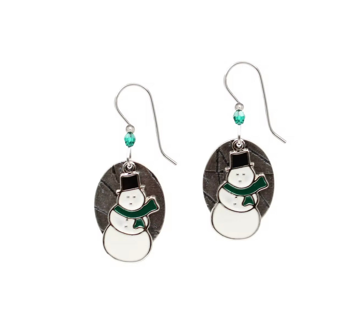 Silver Forest Holiday Snowman Earrings