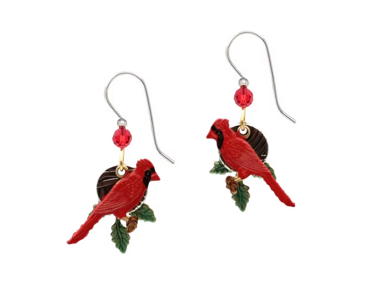 Silver Forest Holiday Captivating Cardinal Earrings