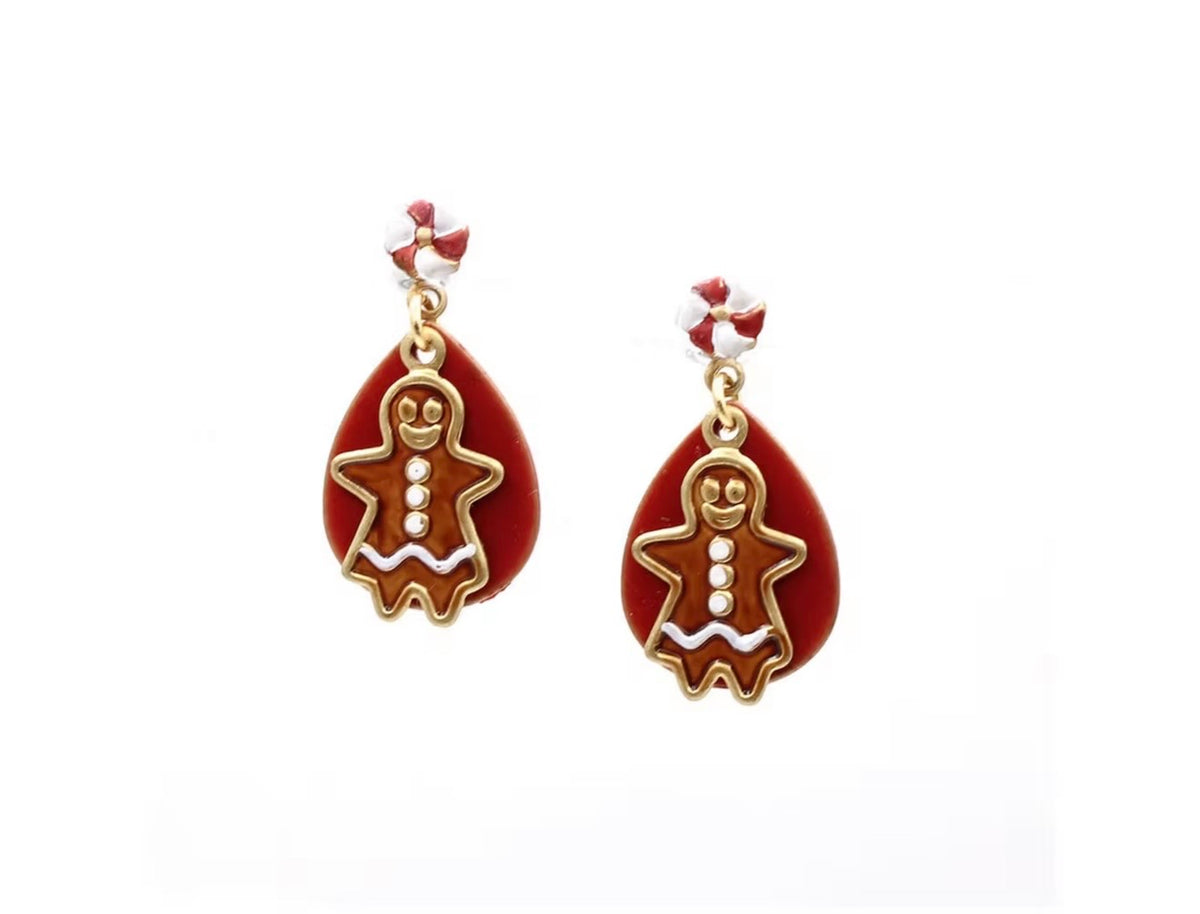 Silver Forest Holiday Gingerbread Man Earrings