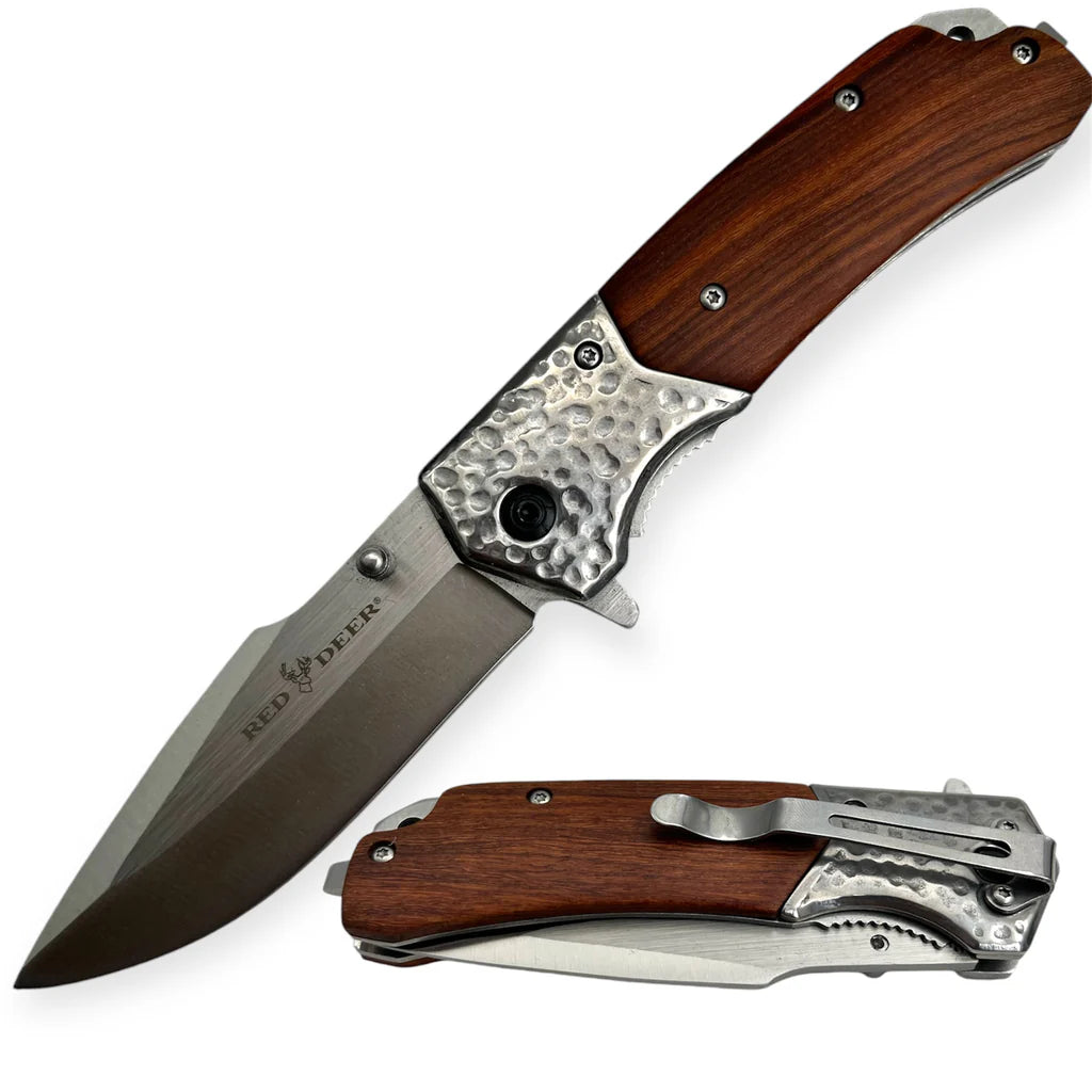 Red Deer Wooden Handle/Silver Knife