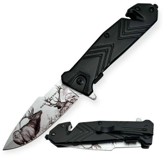 Red Deer Black Handle Seatbelt Cutter Deer