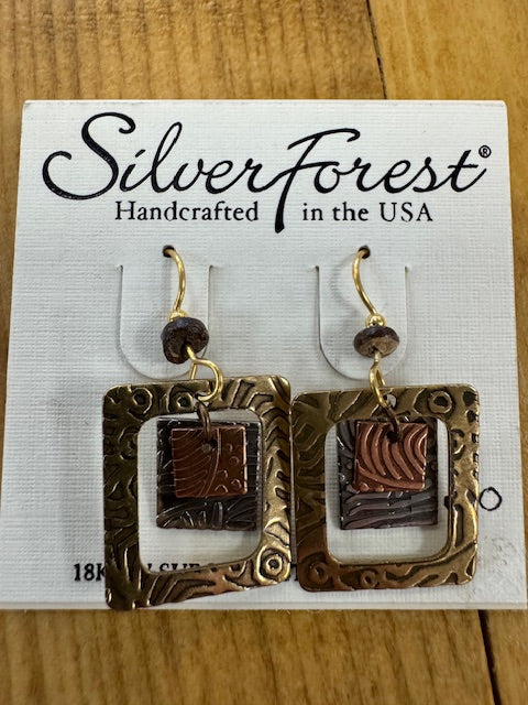 Silver Forest Earring Tri-Tone Rectangles