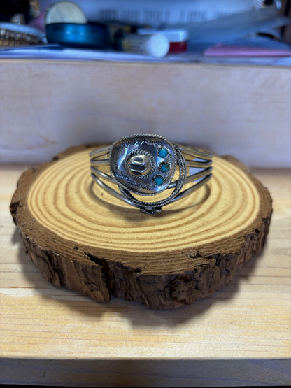 ITOG Bobby Platero Navajo SS Kingman Turquoise Hat Bracelet
