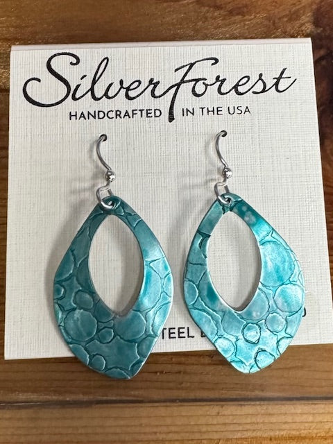 Silver Forest Earring Teal Scale Ovals