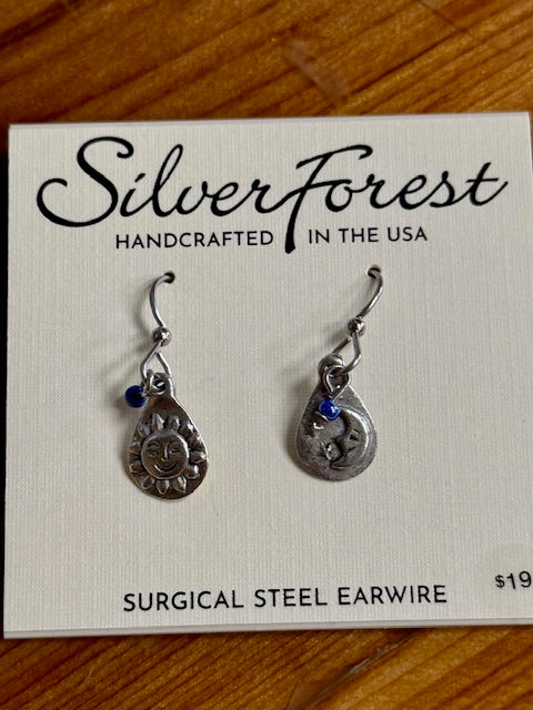 Silver Forest Earring Sun/Moon Mini Teardrop