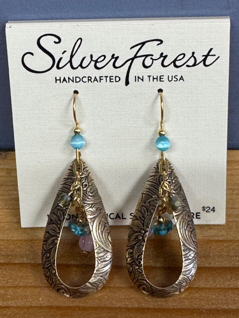 Silver Forest Earring Gold Open Oval Multi Stones