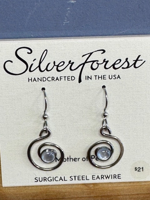 Silver Forest Earring Pearl Silver Swirl
