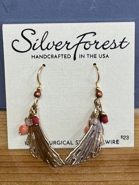 Silver Forest Earring Gold Cut-Out Leaf w/ Stones