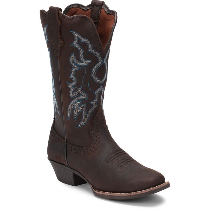 Justin Brandy Dark Brown Square Toe