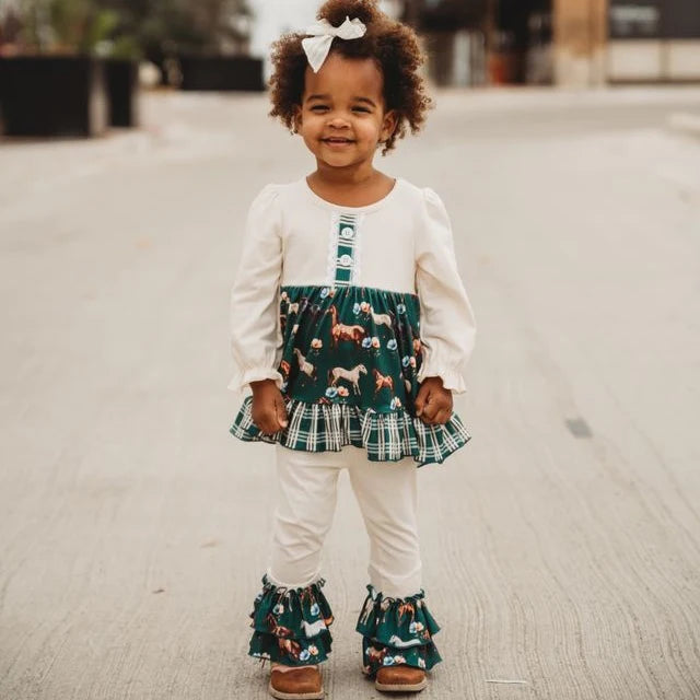 Shea Baby Green Floral Horse Leggings Set