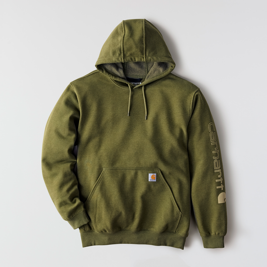 Carhartt Loose Fit Midweight Logo Sleeve Graphic Hoodie Dark Bronzed Green Heather