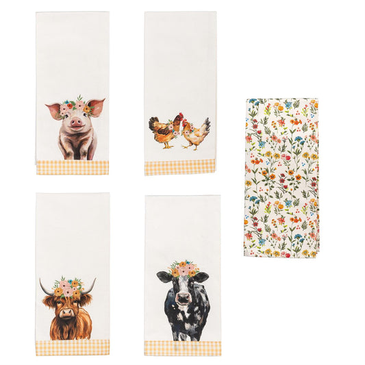Evergreen Petal & Plow Kitchen Towel Farm Animal Tea Towel