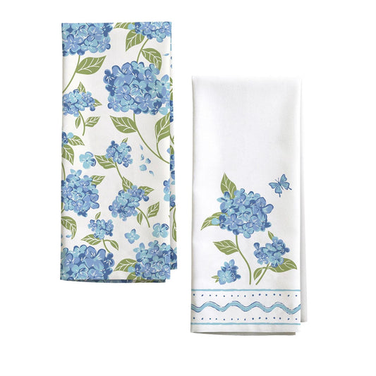 Evergreen Hydrangea Printed Tea Towel Set