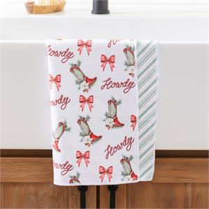 Evergreen Howdy Holidays Kitchen Towel Quick Dry Cowboy Boots