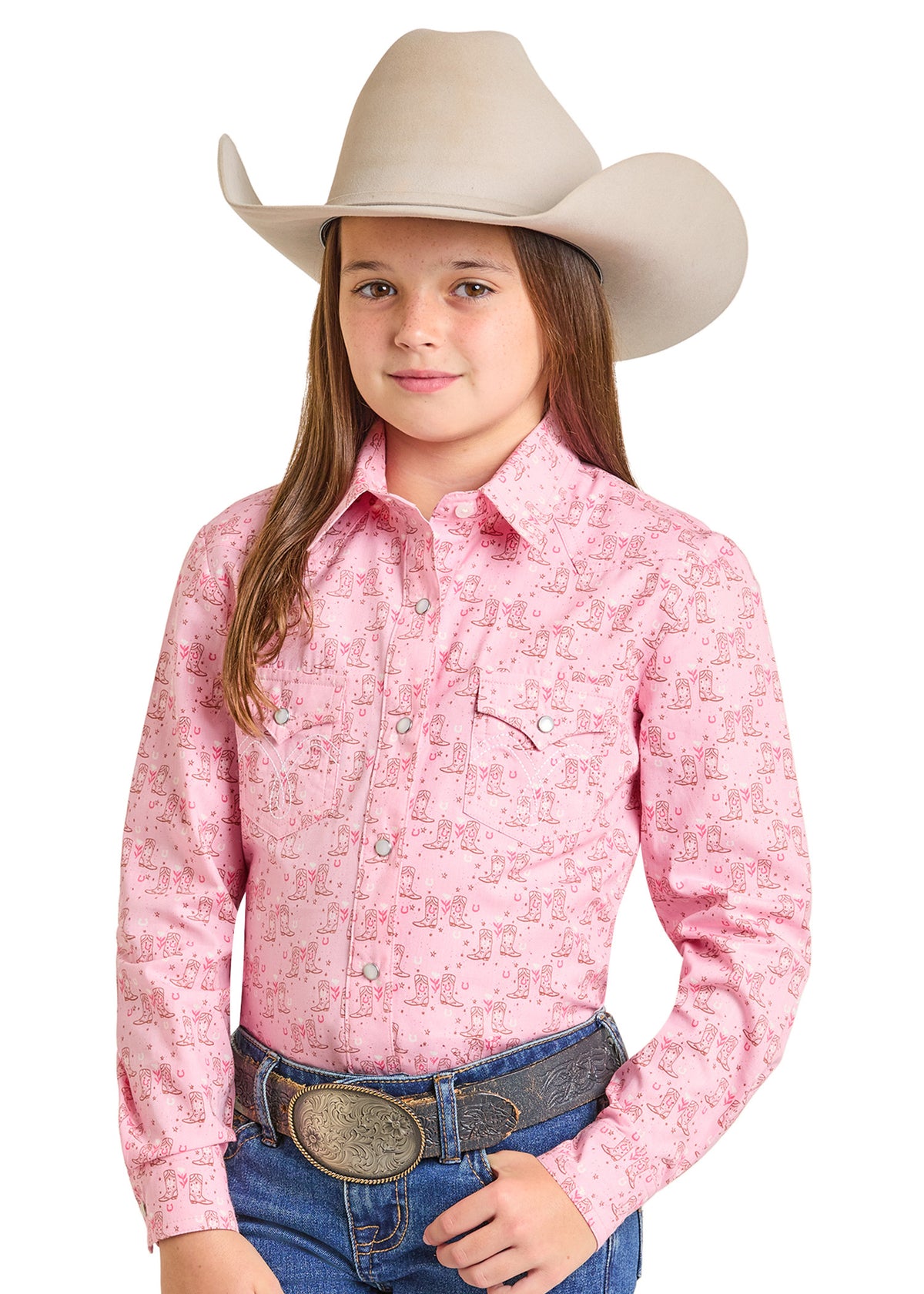 Panhandle Pink Boot Print Long Sleeve Snap