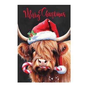 Evergreen Holly Homestead Highland Cow Lustre Garden Flag