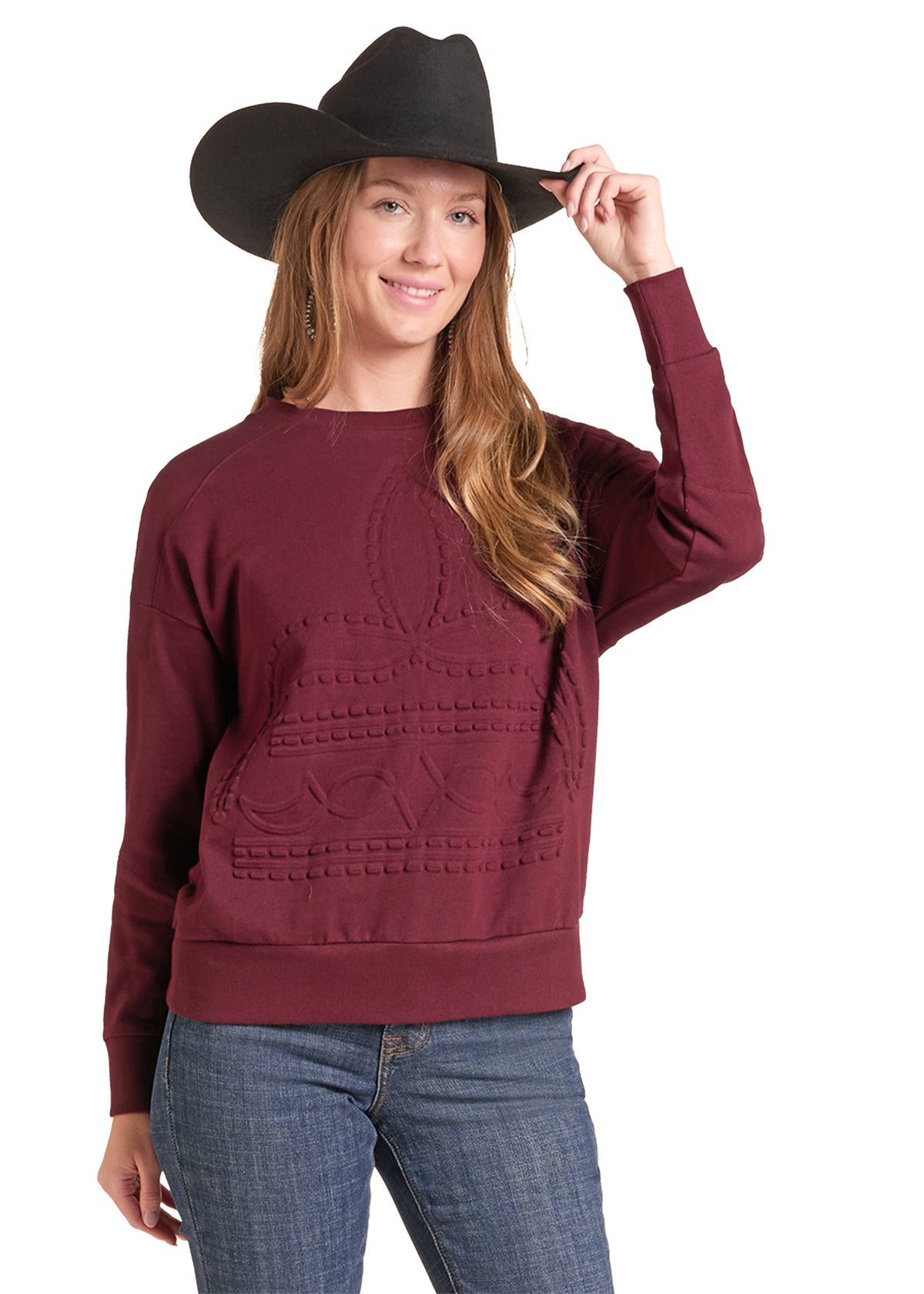 Rock & Roll Boot Stitch Sweater Wine