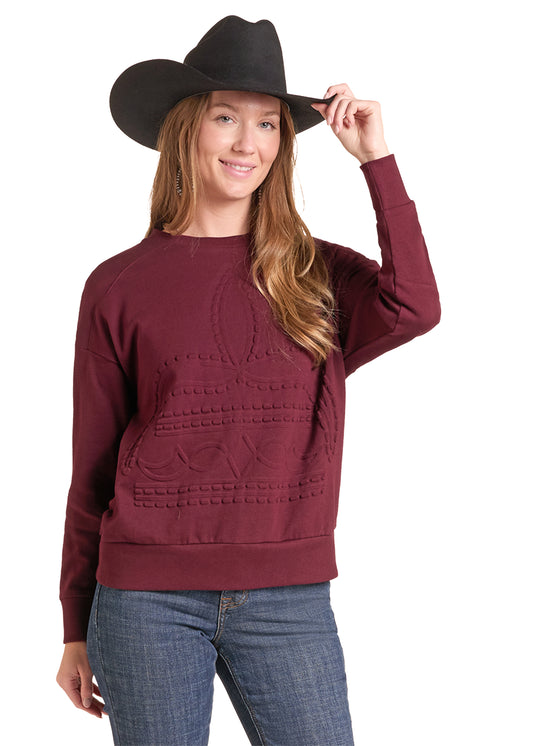Rock & Roll Boot Stitch Sweater Wine