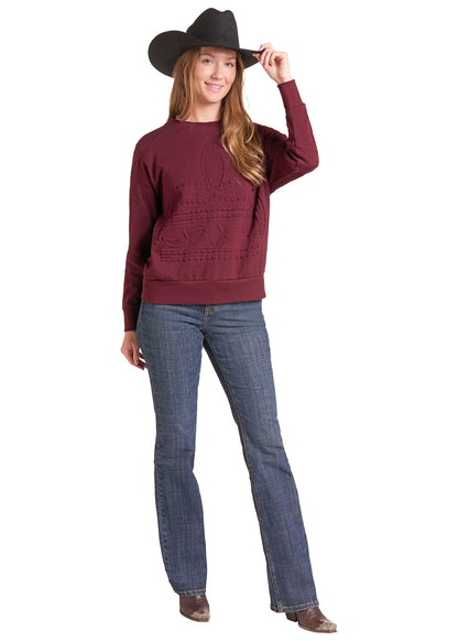 Rock & Roll Boot Stitch Sweater Wine