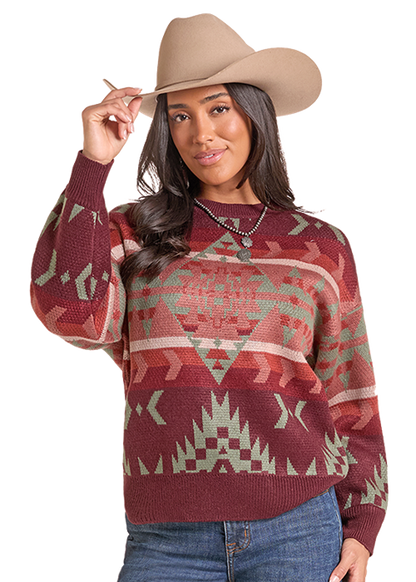 Rock & Roll Aztec Sweater Wine