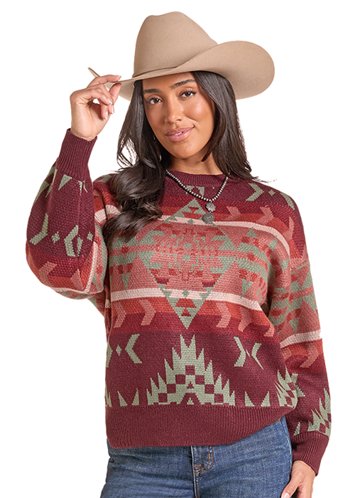 Rock & Roll Aztec Sweater Wine