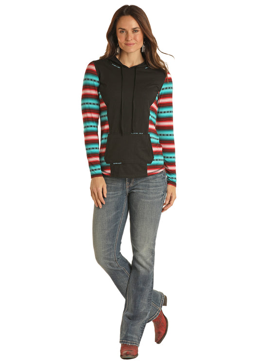 Panhandle Serape Print Hoodie Black