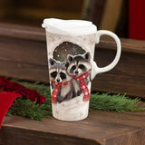 Evergreen Ceramic Travel Cup Winter Grove Raccoon