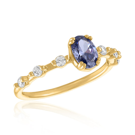 Lavender Oval Statement Gold Layers Ring