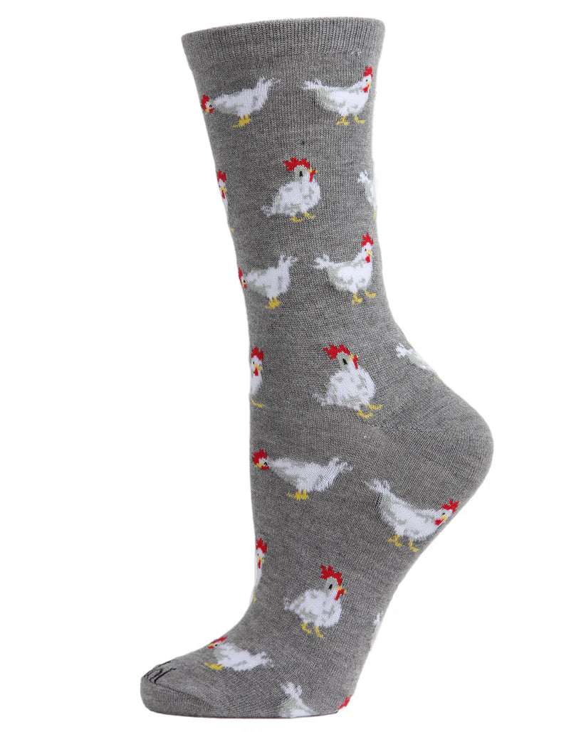 MeMoi Chickens Bamboo Crew Grey Heather