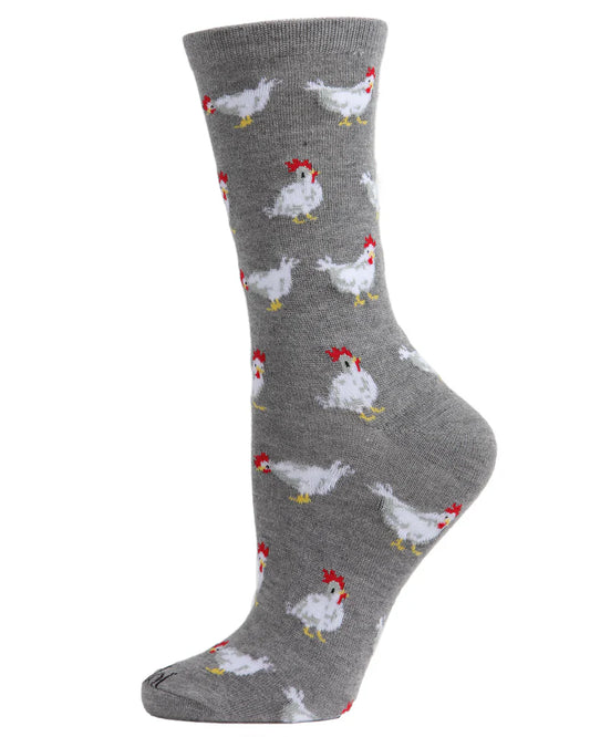 MeMoi Chickens Bamboo Crew Grey Heather