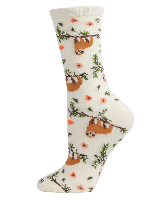 MeMoi Sloth Bamboo Crew Marshmallow