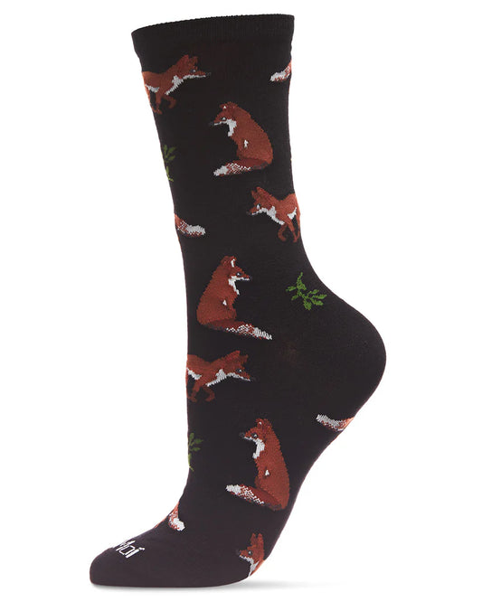 MeMoi Foxes Bamboo Crew Black