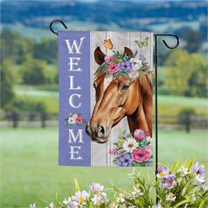 Evergreen Floral Horse Welcome Moire Garden Flag