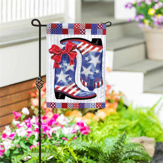 Evergreen Patriotic Western Boots Moire Garden Flag
