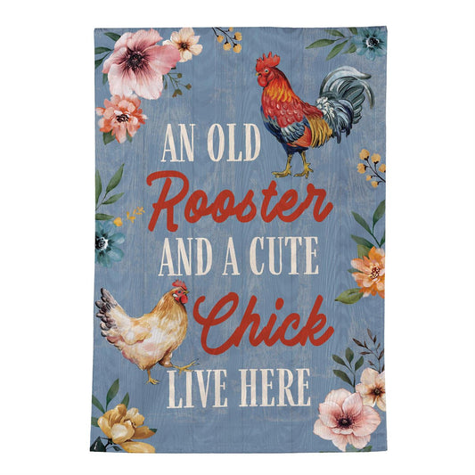 Evergreen Petal & Plow Rooster and Chick Moire House Flag