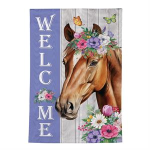 Evergreen Floral Horse Welcome House Flag
